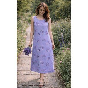 Vintage Linen Maxi Dress 18 Sleeveless Floral Lagenlook Fairy Resort 100% Linen